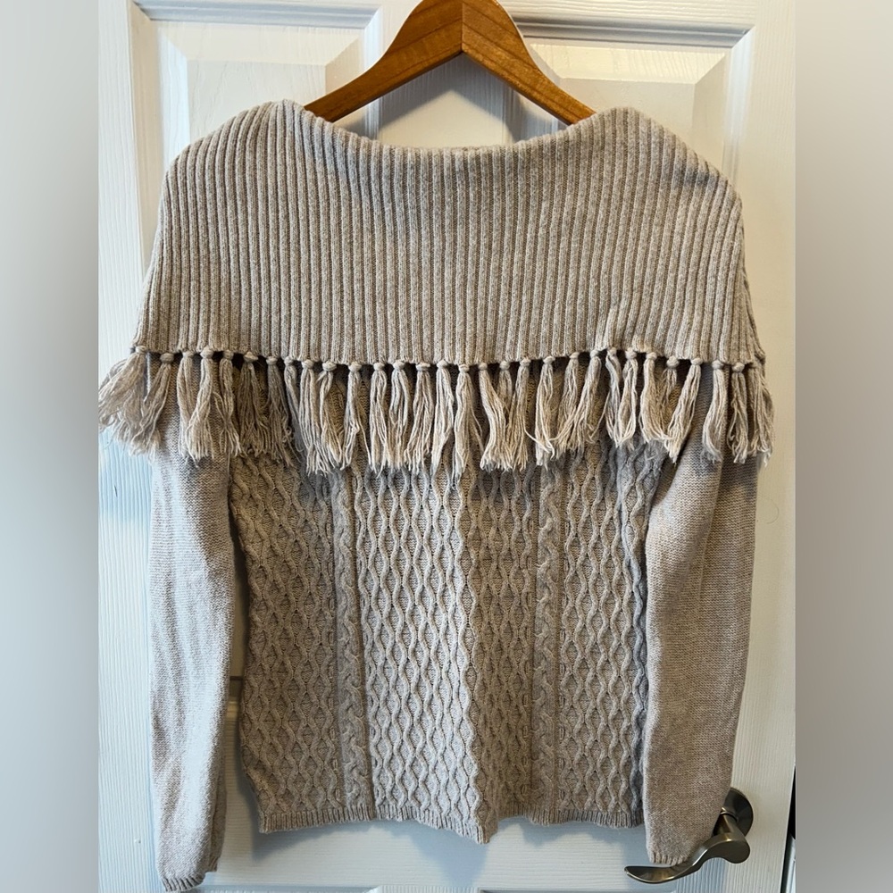 Fringed Beige Sweater